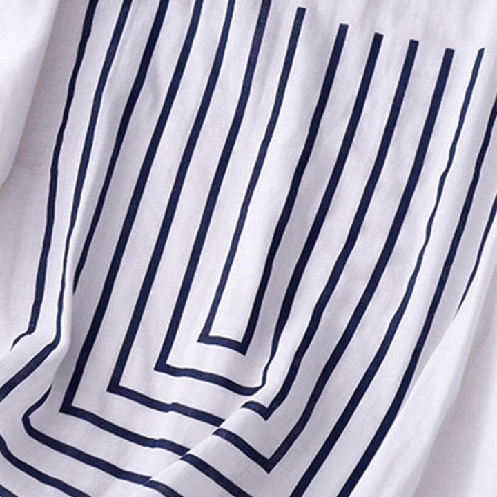 Buddha Stones Camiseta de lino y algodón de manga corta con estampado de líneas informales para mujer - image 15