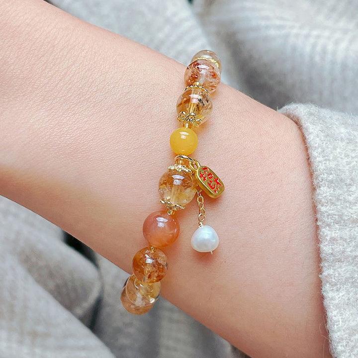 Pulsera Nafu de cuentas de citrino natural con Buddha Stones