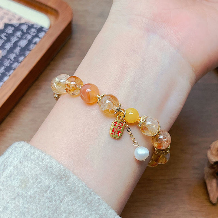 Pulsera Nafu de cuentas de citrino natural con Buddha Stones