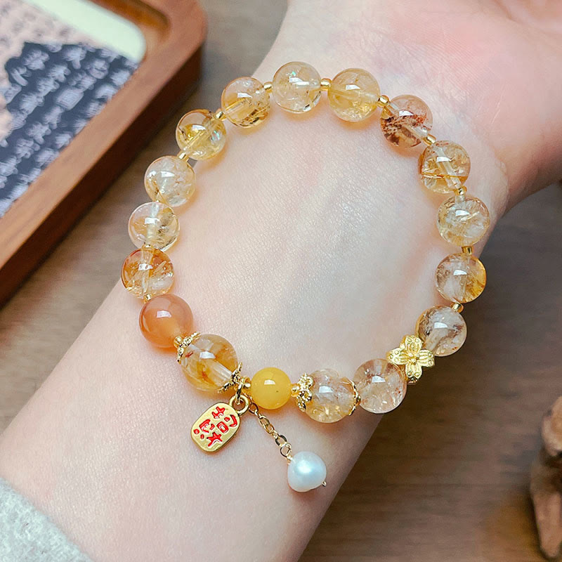 Pulsera Nafu de cuentas de citrino natural con Buddha Stones