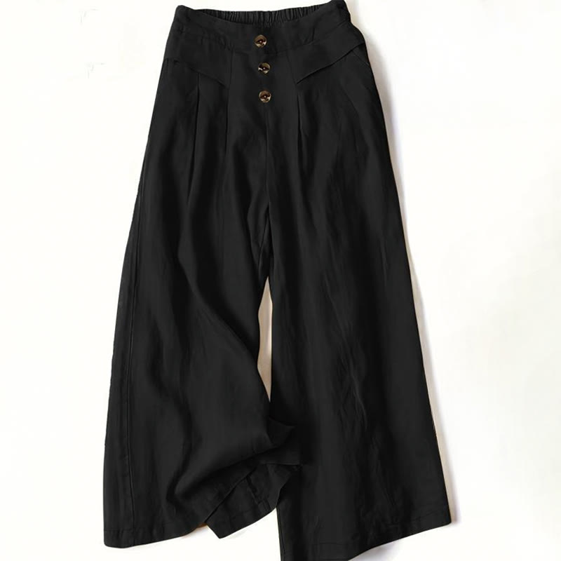 Pantalones anchos de algodón para mujer, estilo retro, informal, de cintura alta y con bolsillos, de Buddha Stones - Negro - US12，UK/AU16，EU44 (XL) - image 4