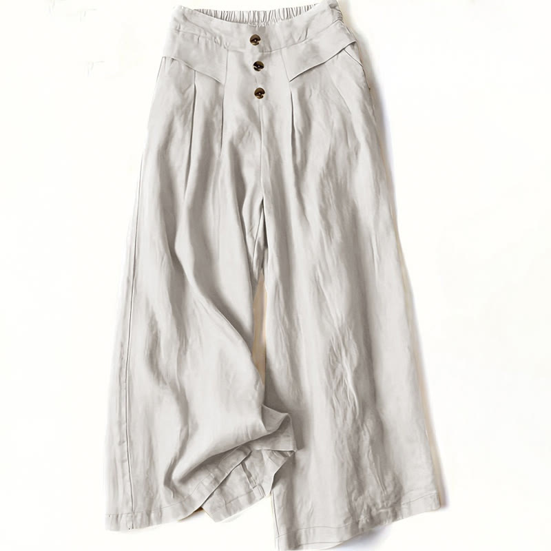 Pantalones anchos de algodón para mujer, estilo retro, informal, de cintura alta y con bolsillos, de Buddha Stones - Blanco floral - US12，UK/AU16，EU44 (XL) - image 8