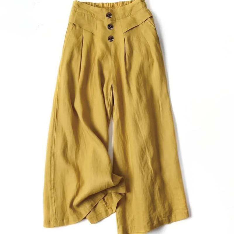 Pantalones anchos de algodón para mujer, estilo retro, informal, de cintura alta y con bolsillos, de Buddha Stones - Oro - US12，UK/AU16，EU44 (XL) - image 0