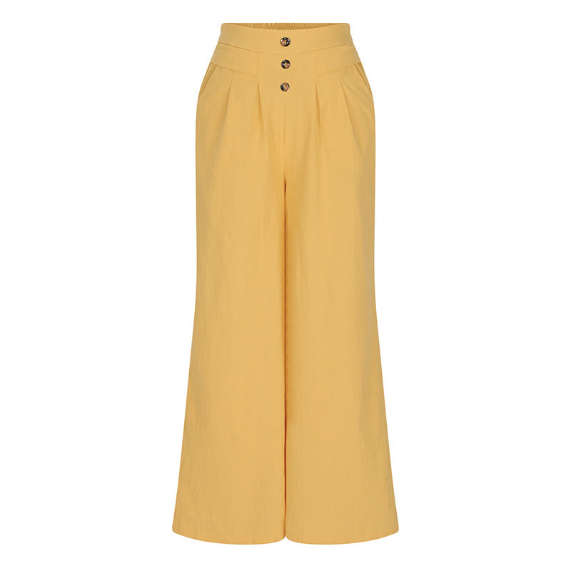 Pantalones anchos de algodón para mujer, estilo retro, informal, de cintura alta y con bolsillos, de Buddha Stones - image 2