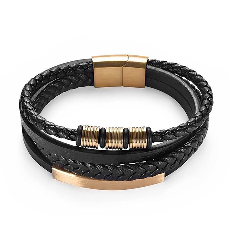 Pulsera de cuero, titanio, acero y hebilla magnética tejida a mano con Buddha Stones