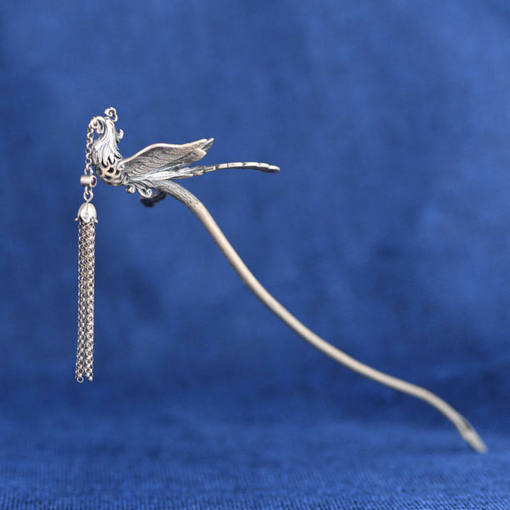 Horquilla protectora con borlas de fénix en plata de ley 925 con Buddha Stones - image 1