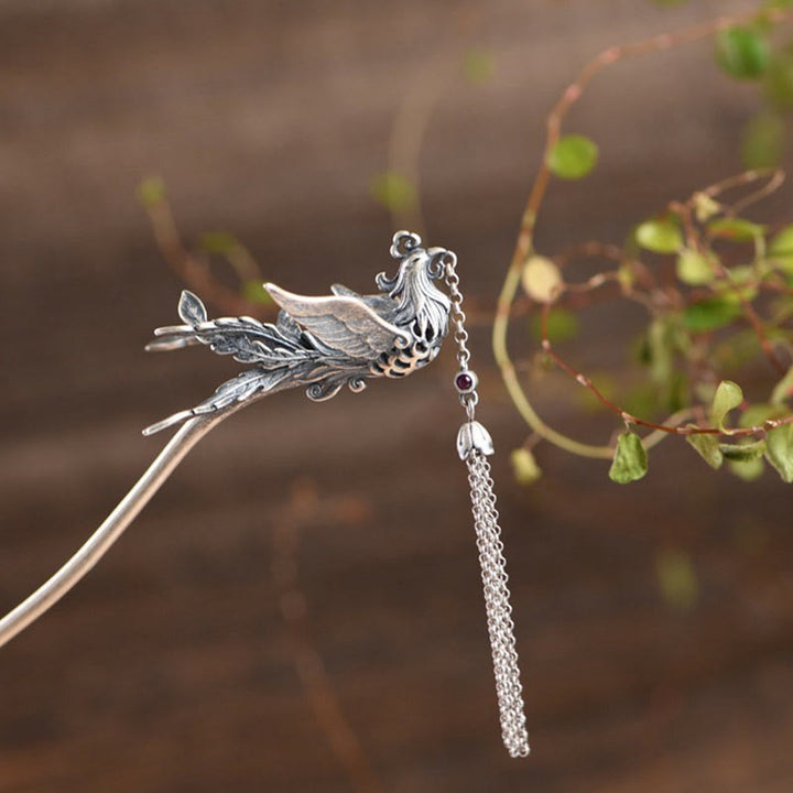 Horquilla protectora con borlas de fénix en plata de ley 925 con Buddha Stones - image 8