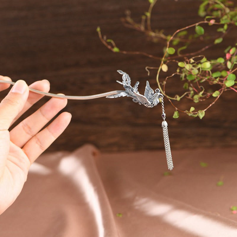 Horquilla protectora con borlas de fénix en plata de ley 925 con Buddha Stones - image 4