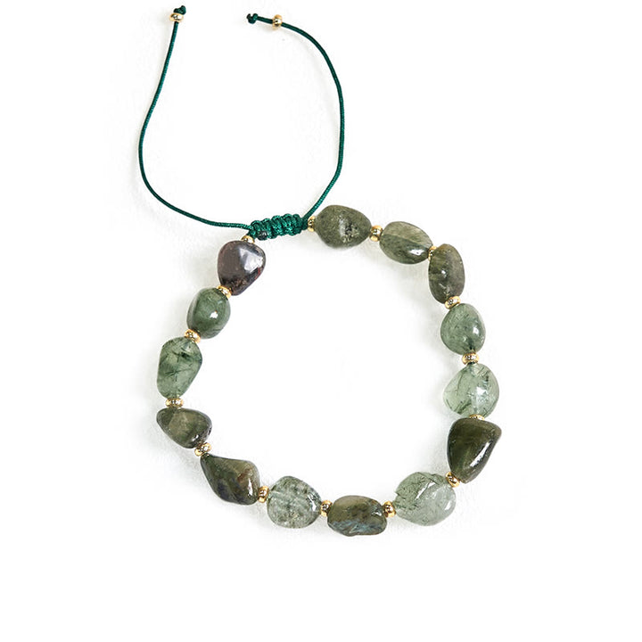 Pulsera trenzada de cuarzo rutilado verde con Buddha Stones