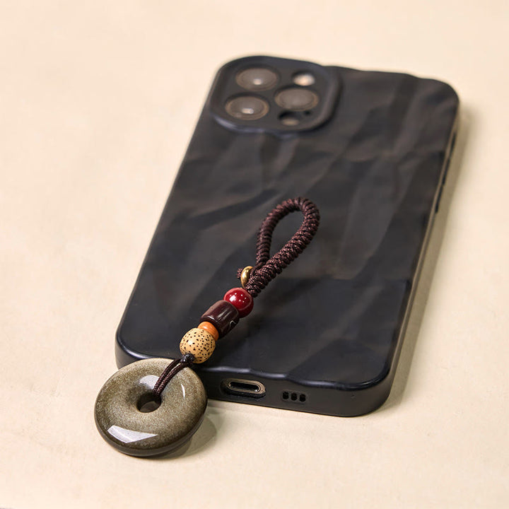 Llavero reforzado con hebilla de paz de obsidiana con brillo dorado natural y Buddha Stones