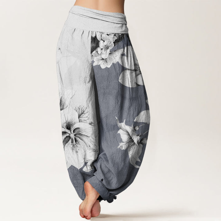 Pantalones bombachos de cintura elástica para mujer con estampado de camelias y Buddha Stones, de algodón. - image 5