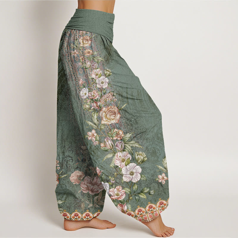 Pantalones harén con cintura elástica para mujer con estampado étnico floral y tótem de Buddha Stones - image 3