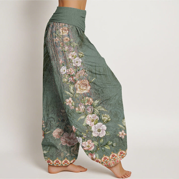 Pantalones harén con cintura elástica para mujer con estampado étnico floral y tótem de Buddha Stones - image 3