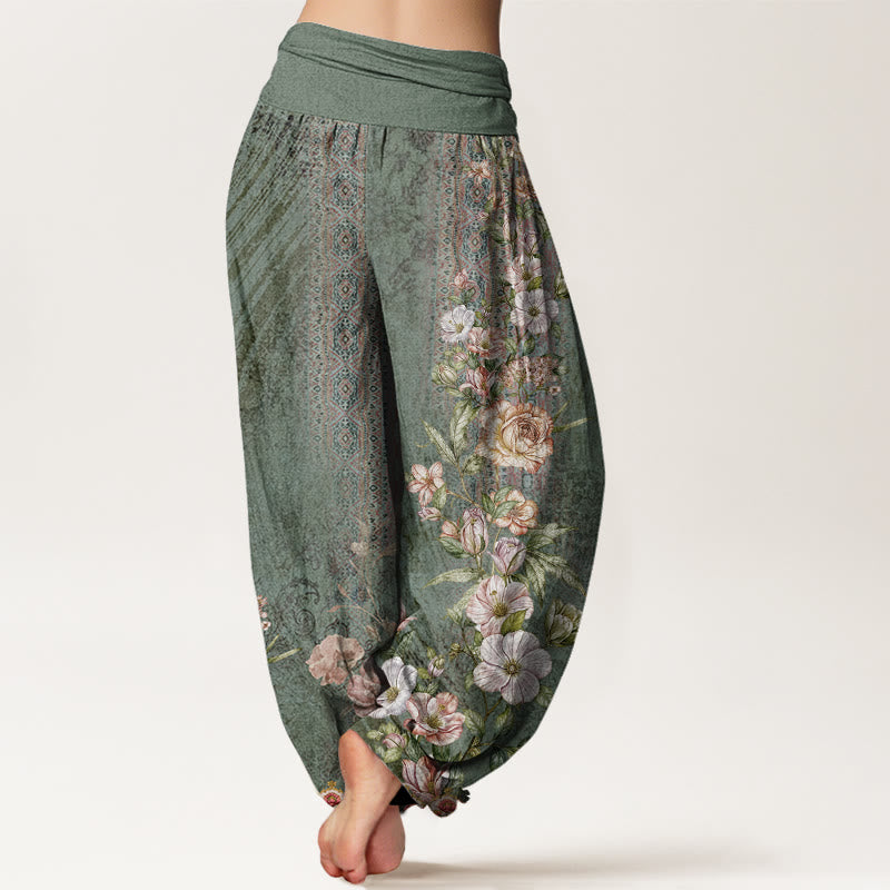 Pantalones harén con cintura elástica para mujer con estampado étnico floral y tótem de Buddha Stones - image 2