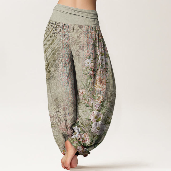 Pantalones harén con cintura elástica para mujer con estampado étnico floral y tótem de Buddha Stones - image 6