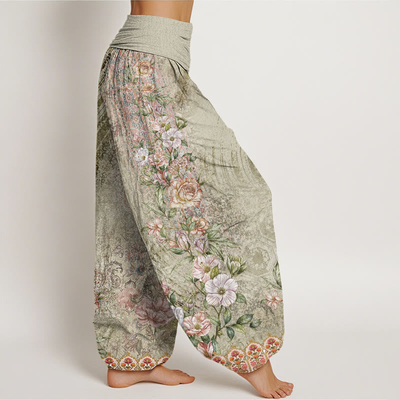 Pantalones harén con cintura elástica para mujer con estampado étnico floral y tótem de Buddha Stones - image 7