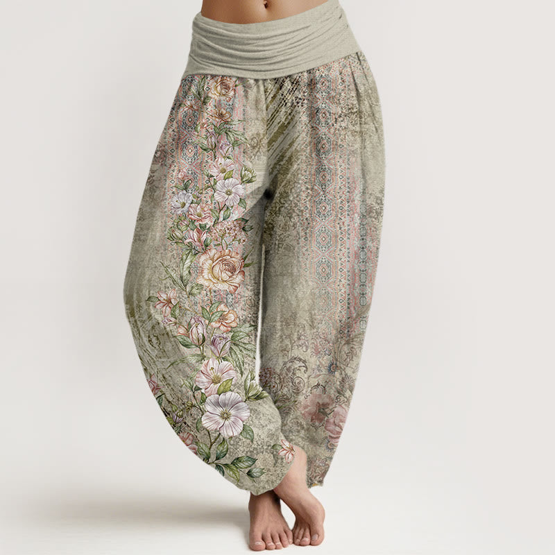 Pantalones harén con cintura elástica para mujer con estampado étnico floral y tótem de Buddha Stones - Verde mar oscuro - US22，UK/AU26，EU54 (6XL) - image 5