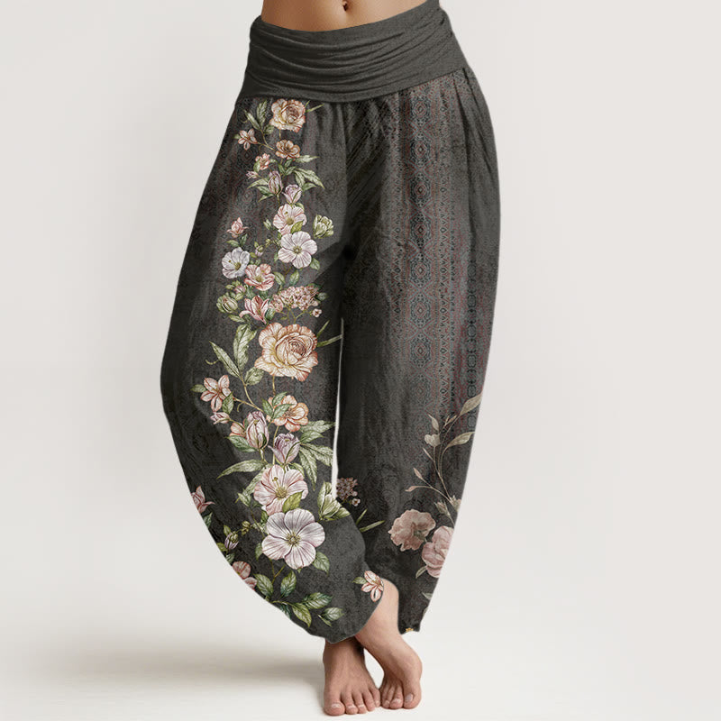 Pantalones harén con cintura elástica para mujer con estampado étnico floral y tótem de Buddha Stones - Negro - US22，UK/AU26，EU54 (6XL) - image 8