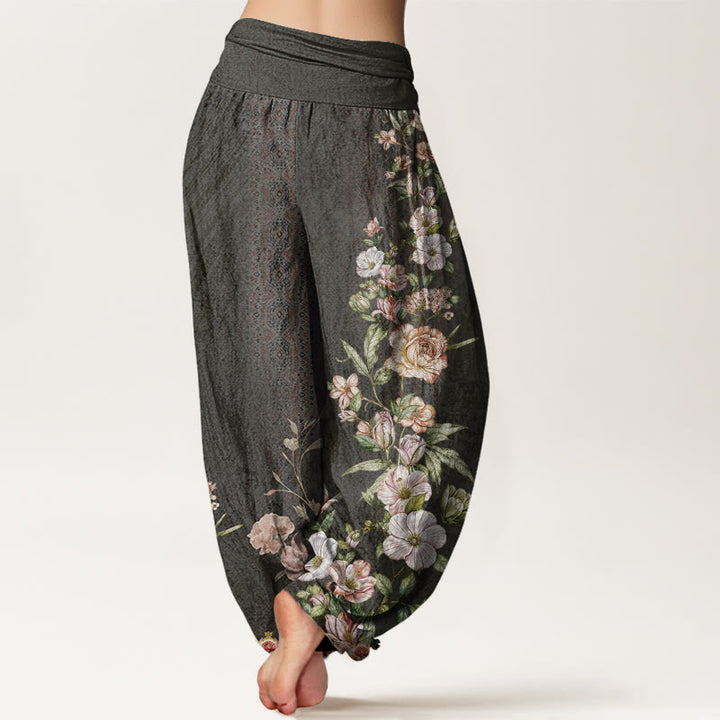 Pantalones harén con cintura elástica para mujer con estampado étnico floral y tótem de Buddha Stones - image 9