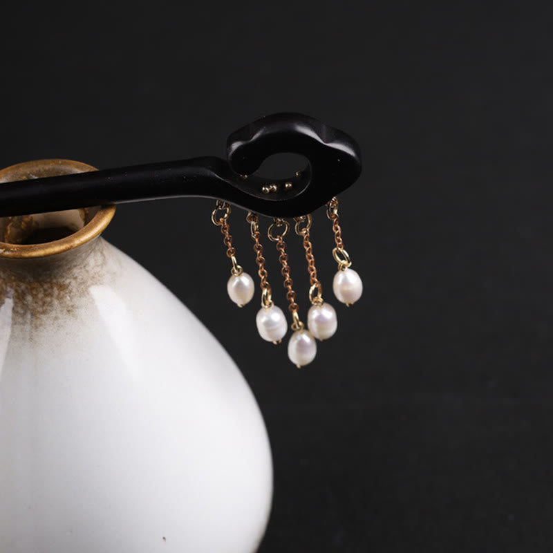 Horquilla protectora con borla de perla de nube auspiciosa de ébano y Buddha Stones