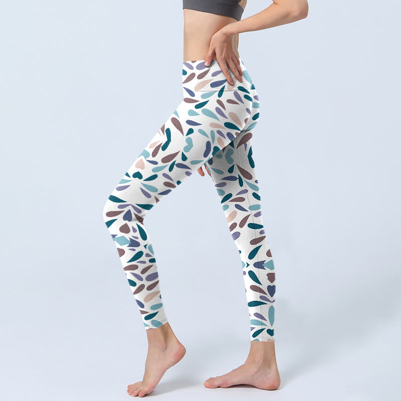 Leggings de yoga para mujer con estampado de bloques multicolor y Buddha Stones en blanco - image 2