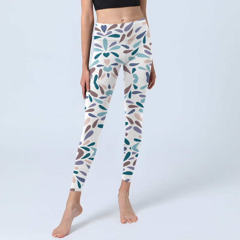 Leggings de yoga para mujer con estampado de bloques multicolor y Buddha Stones en blanco - image 5