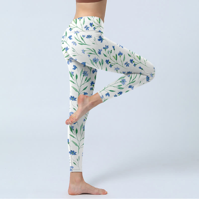 Leggings de yoga para mujer con estampado de hojas y flores blancas y Buddha Stones - image 3