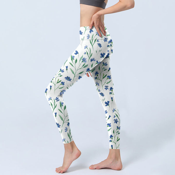Leggings de yoga para mujer con estampado de hojas y flores blancas y Buddha Stones - image 2