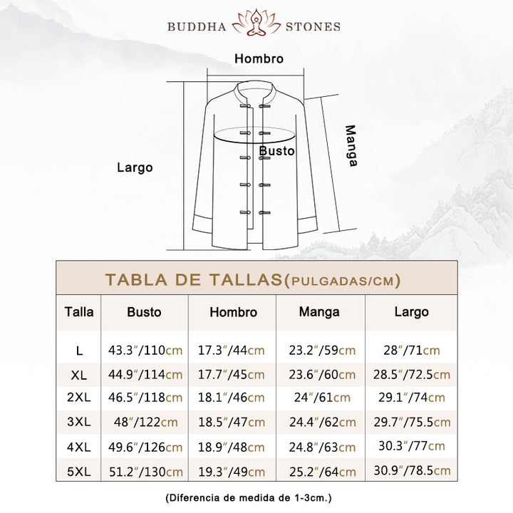 Traje Tang de algodón para hombre, chaqueta y camisa con botones de rana y flores, abanico de dragón y nubes auspiciosas, ropa de Año Nuevo chino con piedras de Buddha Stones