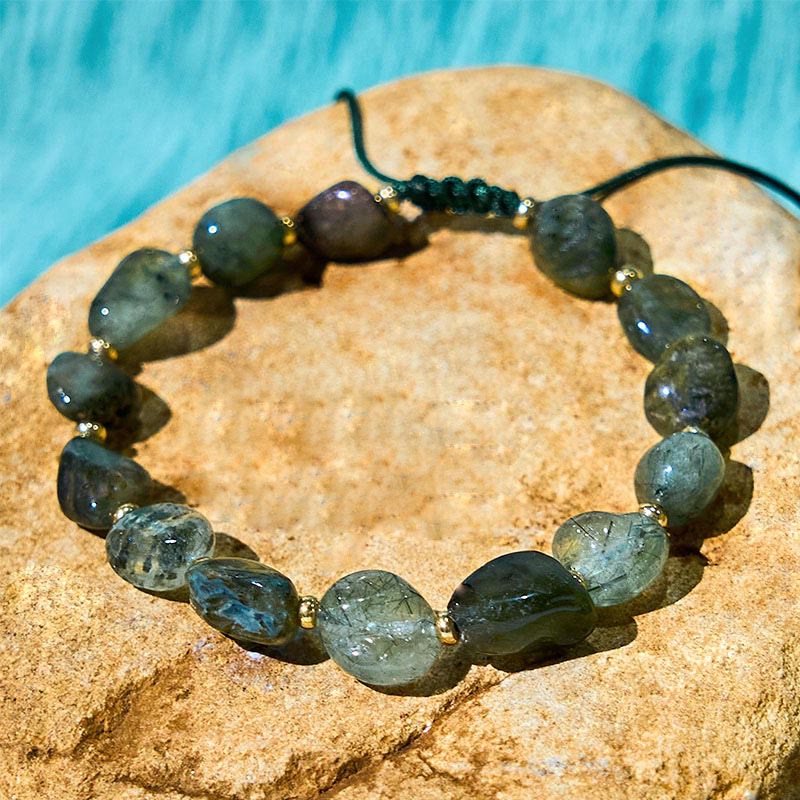 Pulsera trenzada de cuarzo rutilado verde con Buddha Stones