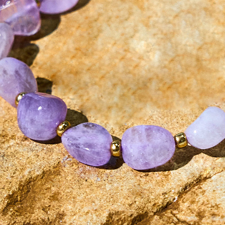 Pulsera de equilibrio con hilo trenzado de amatista y forma irregular con Buddha Stones