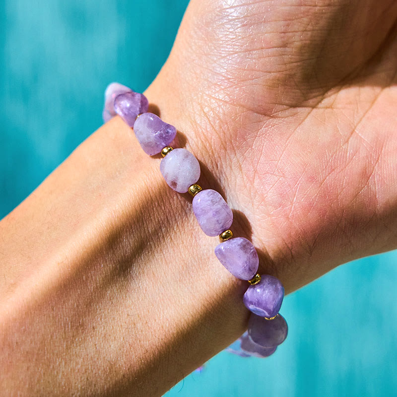 Pulsera de equilibrio con hilo trenzado de amatista y forma irregular con Buddha Stones
