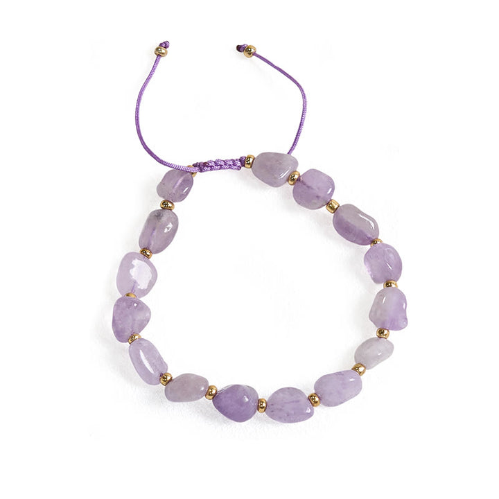 Pulsera de equilibrio con hilo trenzado de amatista y forma irregular con Buddha Stones