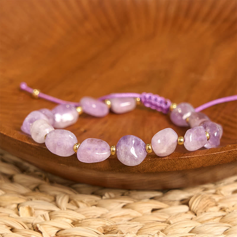 Pulsera de equilibrio con hilo trenzado de amatista y forma irregular con Buddha Stones