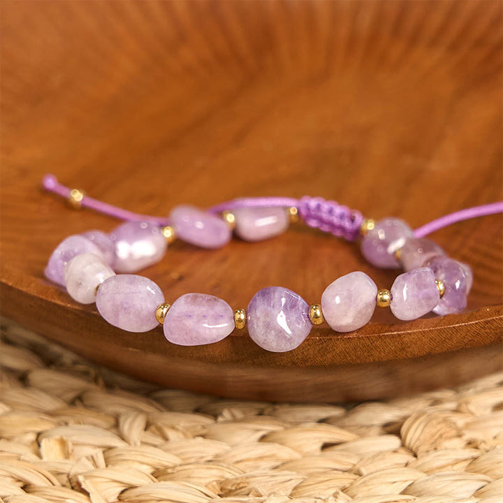 Pulsera de equilibrio con hilo trenzado de amatista y forma irregular con Buddha Stones