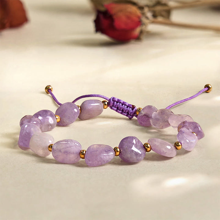Pulsera de equilibrio con hilo trenzado de amatista y forma irregular con Buddha Stones