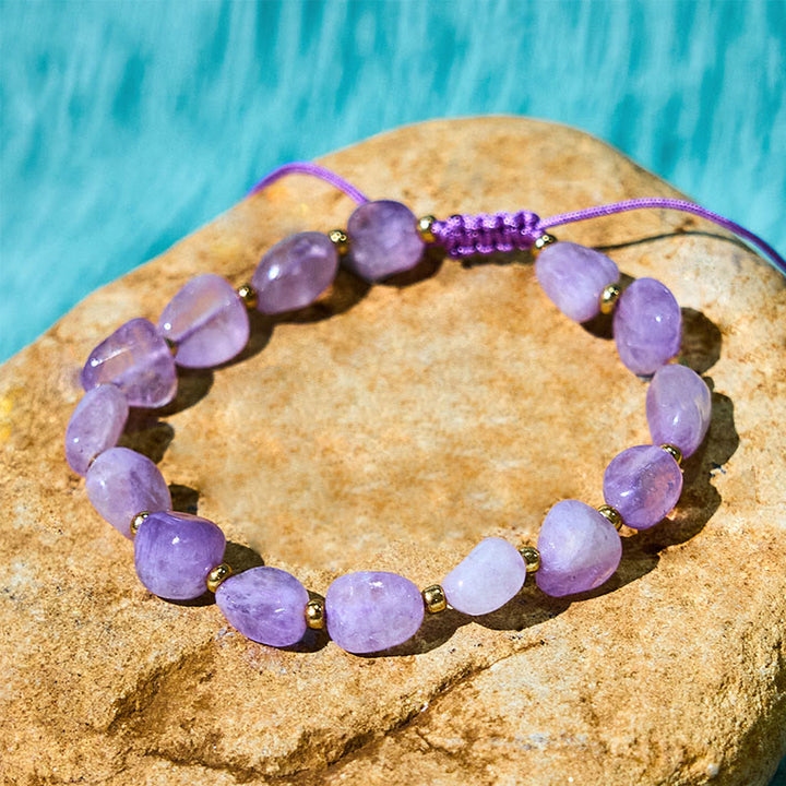 Pulsera de equilibrio con hilo trenzado de amatista y forma irregular con Buddha Stones