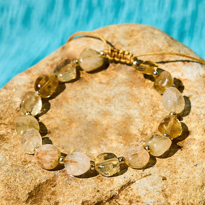 Pulsera de la felicidad con hilo trenzado de citrino y forma irregular con Buddha Stones