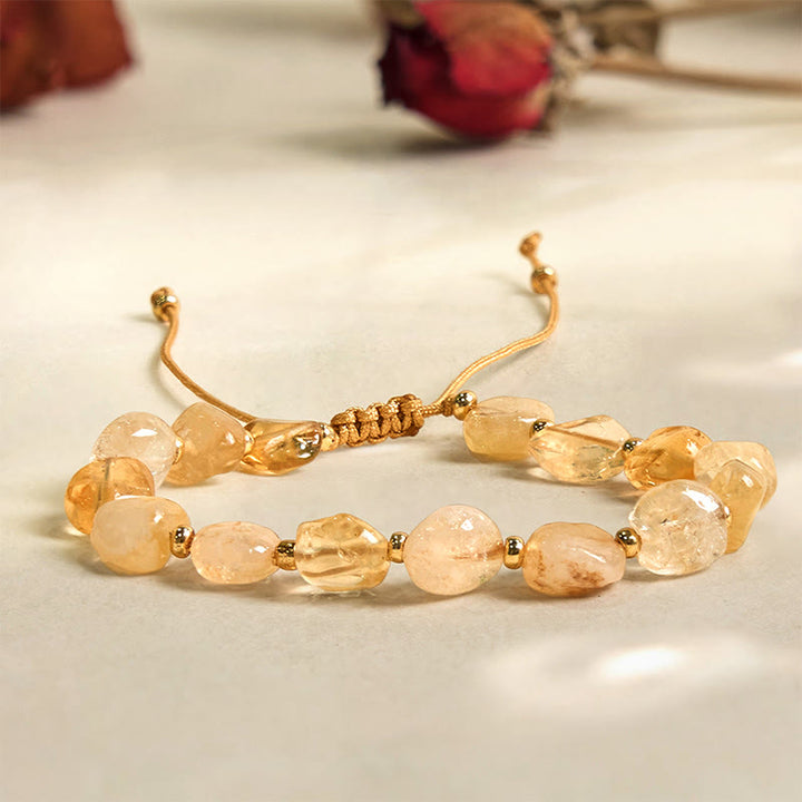 Pulsera de la felicidad con hilo trenzado de citrino y forma irregular con Buddha Stones