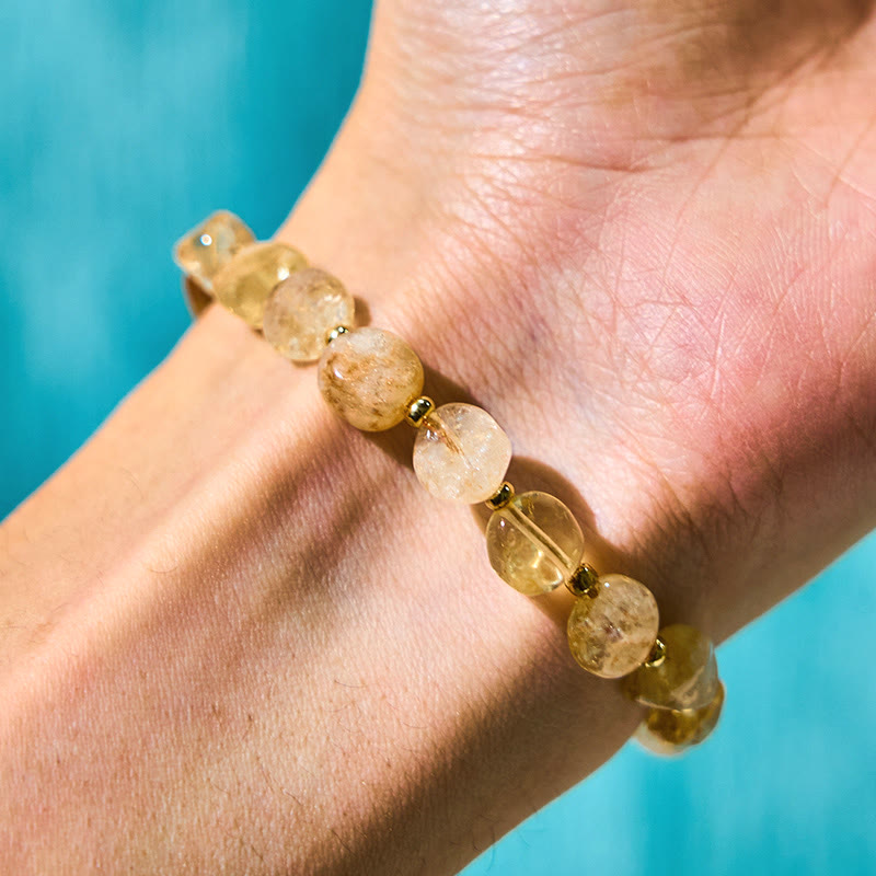 Pulsera de la felicidad con hilo trenzado de citrino y forma irregular con Buddha Stones
