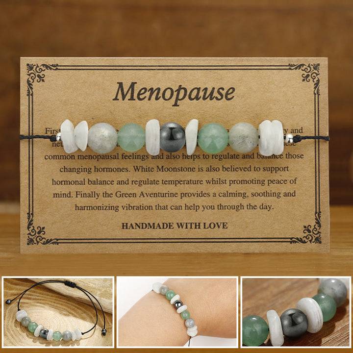 Pulsera curativa de piedra lunar blanca con labradorita, aventurina verde y menopausia de Buddha Stones