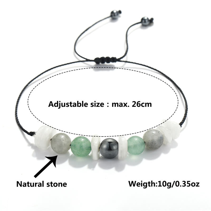 Pulsera curativa de piedra lunar blanca con labradorita, aventurina verde y menopausia de Buddha Stones