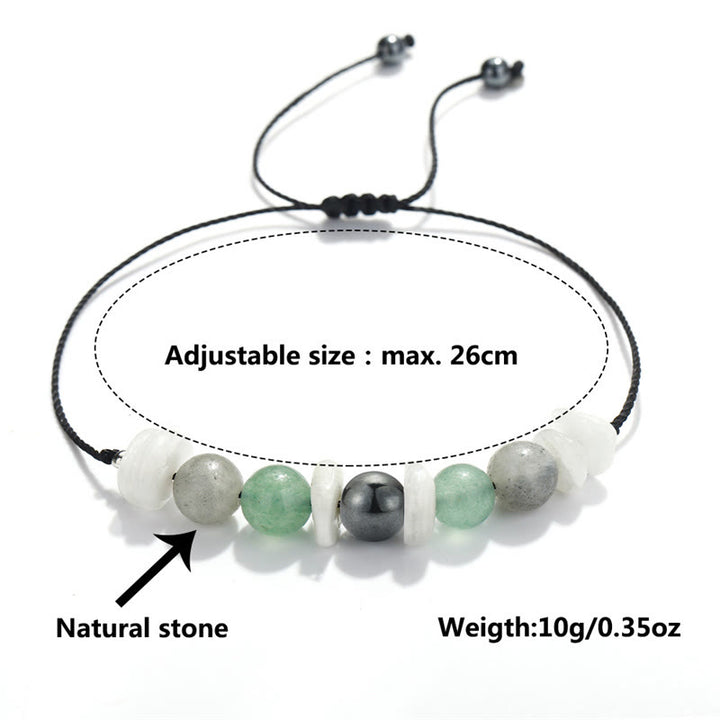 Pulsera curativa de piedra lunar blanca con labradorita, aventurina verde y menopausia de Buddha Stones