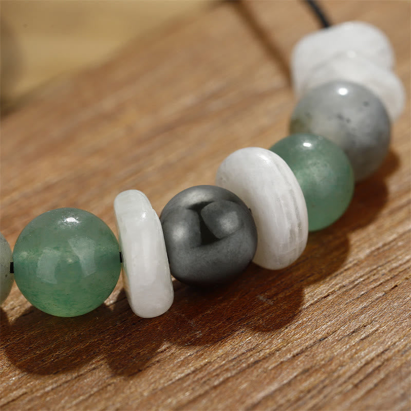 Pulsera curativa de piedra lunar blanca con labradorita, aventurina verde y menopausia de Buddha Stones