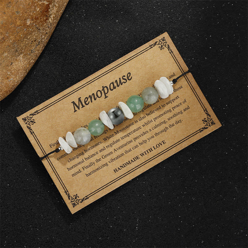 Pulsera curativa de piedra lunar blanca con labradorita, aventurina verde y menopausia de Buddha Stones