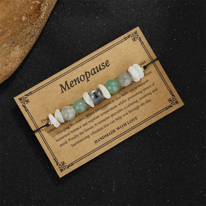 Pulsera curativa de piedra lunar blanca con labradorita, aventurina verde y menopausia de Buddha Stones