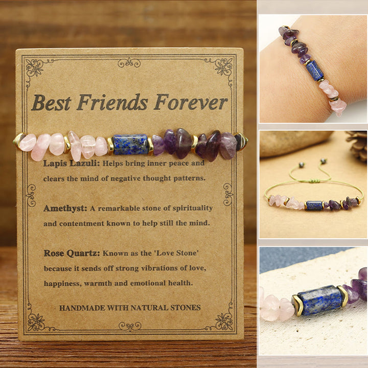 Pulsera espiritual de amatista, cuarzo rosa y lazurita "Mejores amigos para siempre" de Buddha Stones