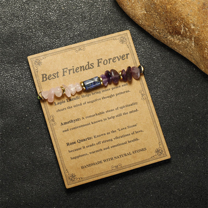 Pulsera espiritual de amatista, cuarzo rosa y lazurita "Mejores amigos para siempre" de Buddha Stones