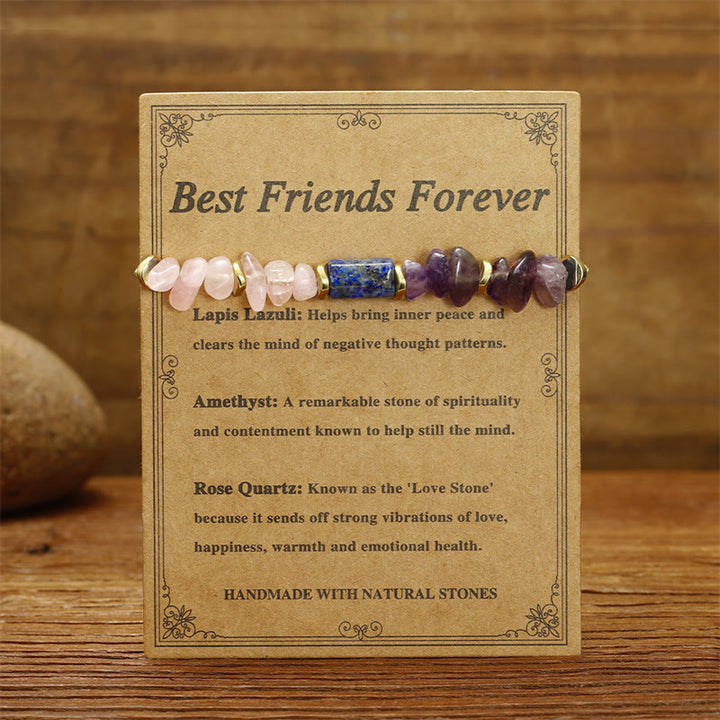 Pulsera espiritual de amatista, cuarzo rosa y lazurita "Mejores amigos para siempre" de Buddha Stones