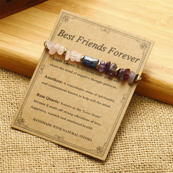 Pulsera espiritual de amatista, cuarzo rosa y lazurita "Mejores amigos para siempre" de Buddha Stones